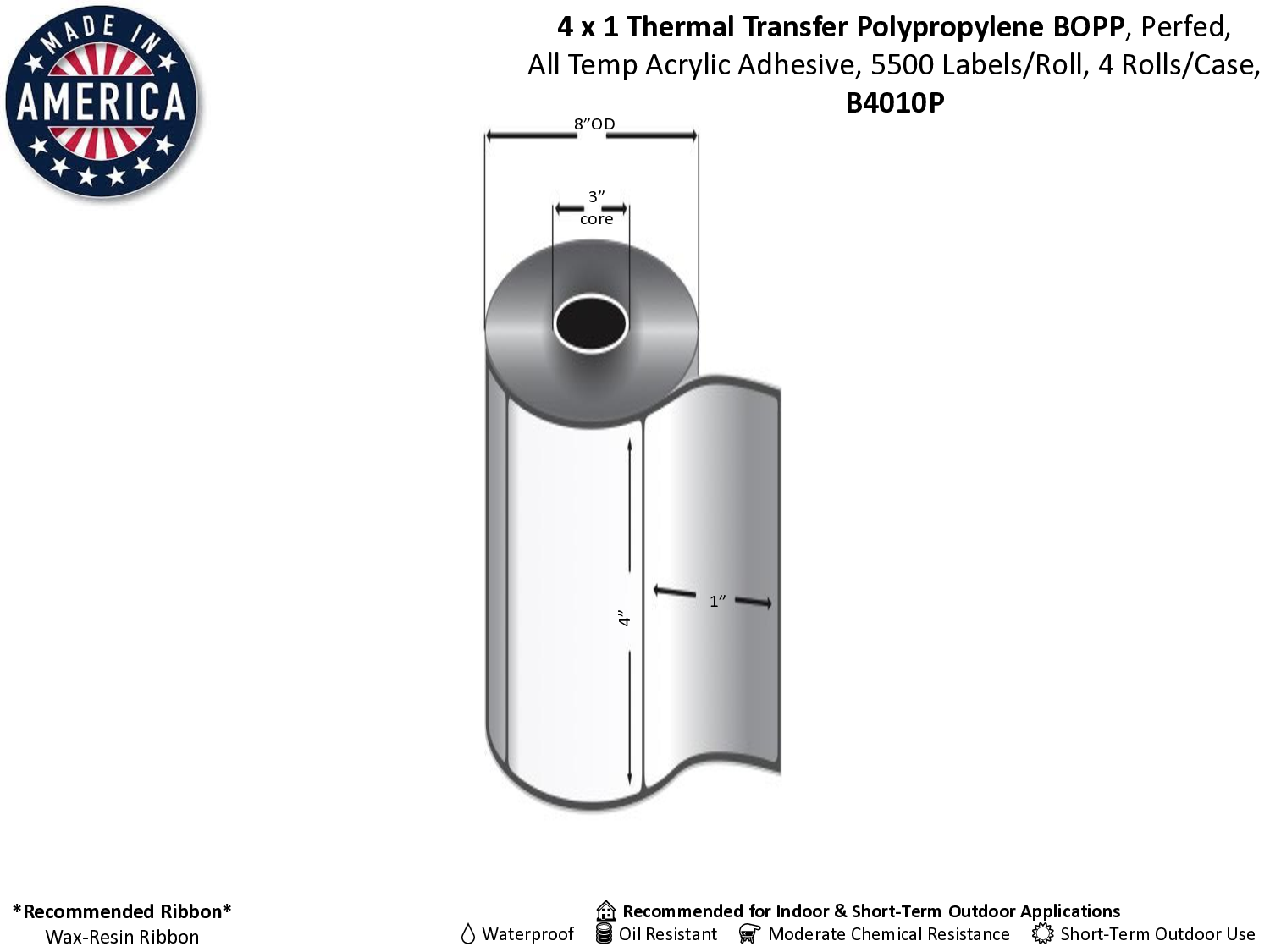 Thermal Transfer Matte Polyproylene 3" Core Labels