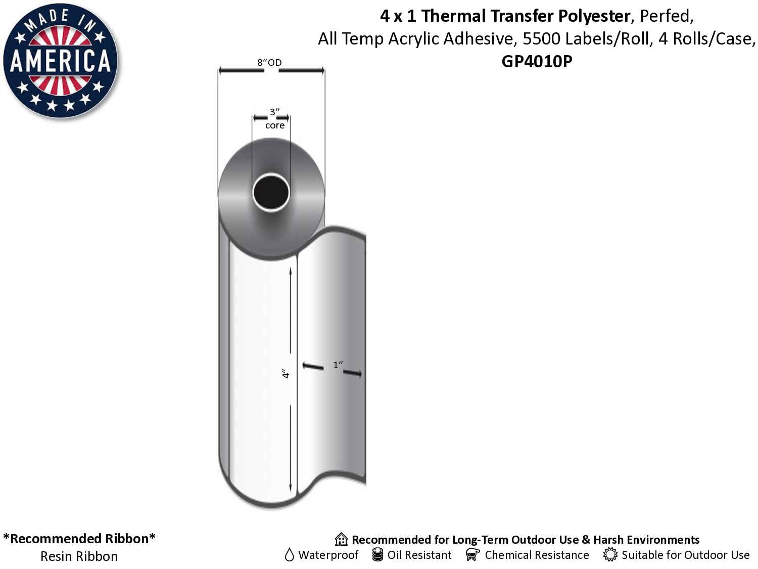 Thermal Transfer Gloss Polyester 3" Core Labels